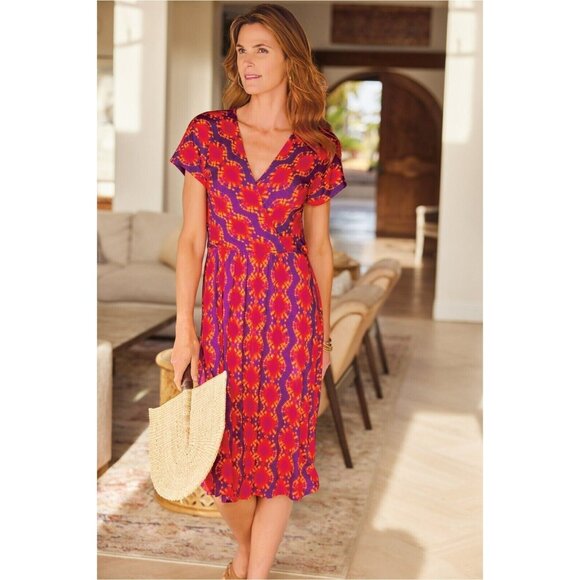 Soft Surroundings Womens Tie-Dye Dress S Purple Orange V-Neck Flutter Sleeve - Picture 3 of 8